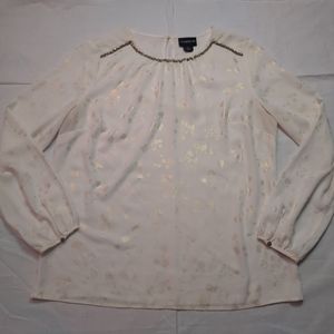 Liz Claiborne Blouse Women's Small White Sheer Cover Shirt Long Sleeve Crew Neck